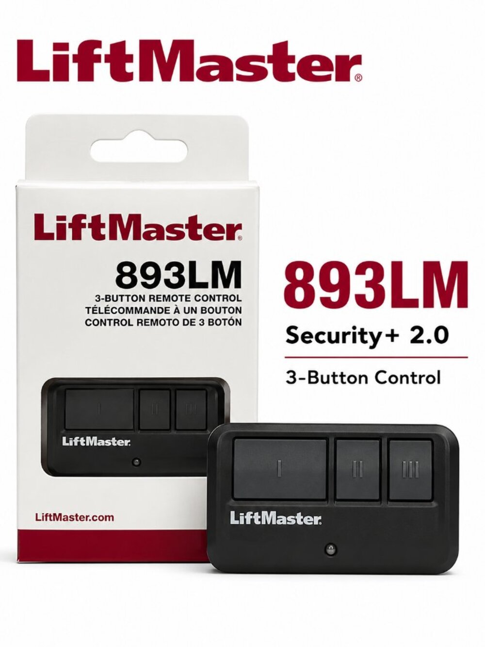 LiftMaster 893LM 3-Button Garage Door Remote Security+ 2.0 Opener Control